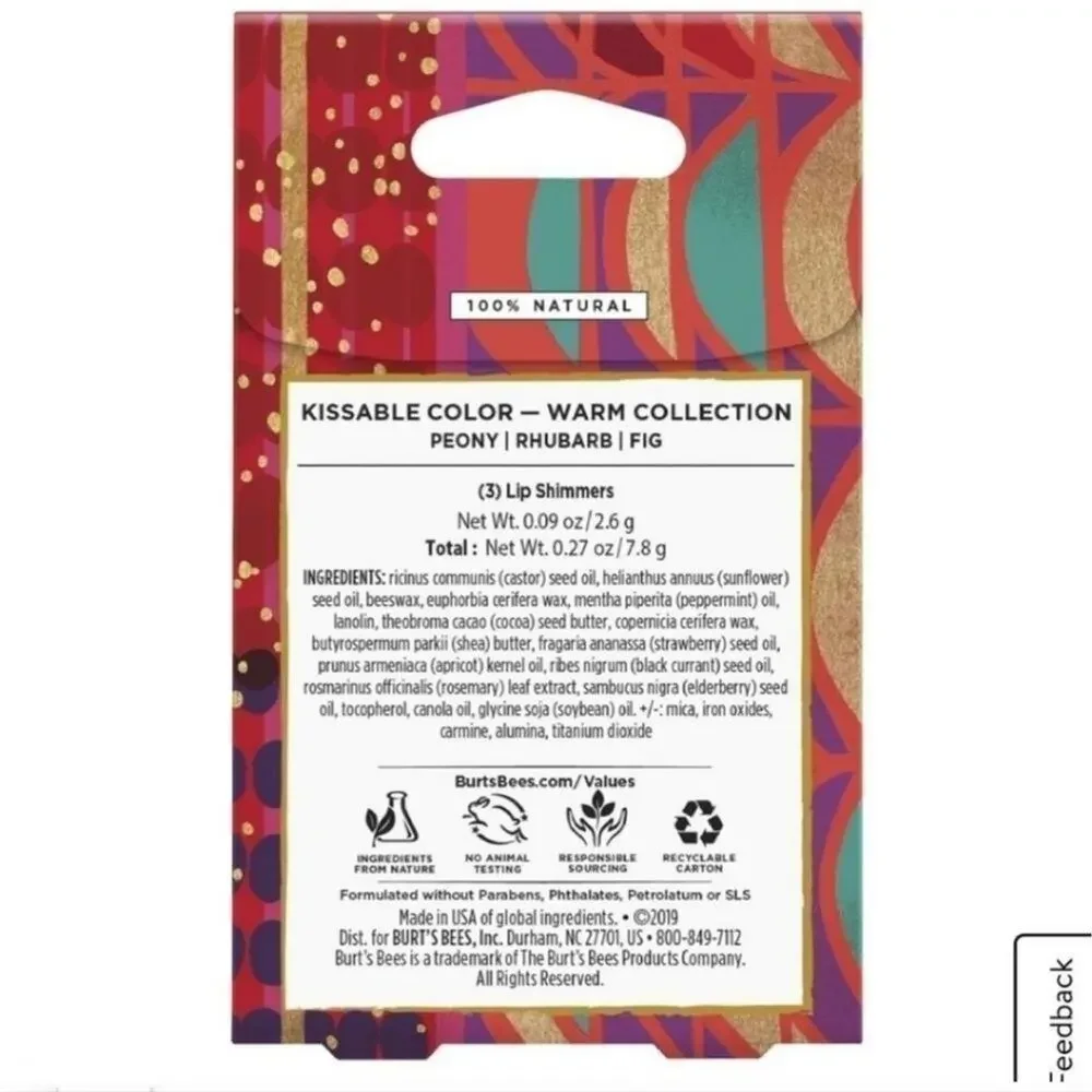 BURT'S Bees lip shimmers Kissable Color Holiday Gift Set warm X 2‎ 6 lip Glosses